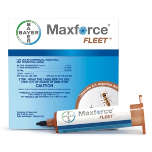 Maxforce Fleet Ant Gel Bait with Fipronil is now for indoors and outdoors. Fast effective ant control. Moist carbohydrate-rich gel. Thicker consistency enables it to stay where its applied - even on vertical applications.