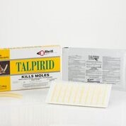 Talpirid mole killer is a worm-shaped bait to be placed in tunnels to rid moles from lawns and gardens.