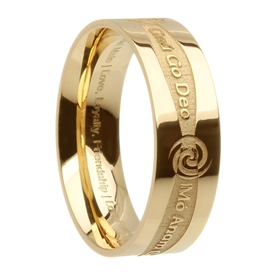 14k Yellow Gold Wide Siorai "Irish Words" Celtic Wedding Ring 7.2mm
