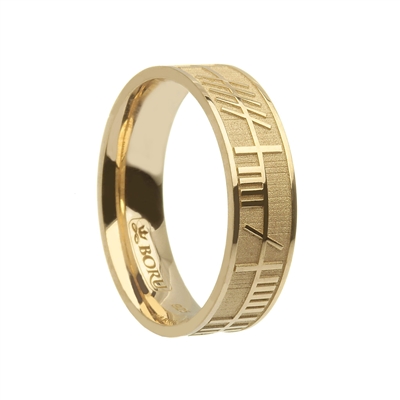 10k Yellow Gold Wide Ogham Celtic Wedding Ring 7.2mm