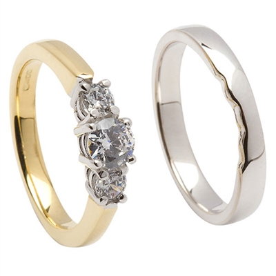 14k Yellow Gold 3 Stone Diamond Celtic Engagement Ring & Wedding Ring Set