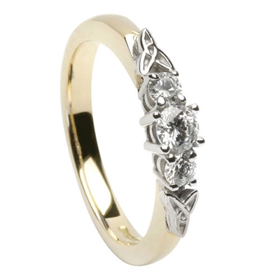 14k Yellow Gold 3 Stone Diamond Celtic Engagement Ring