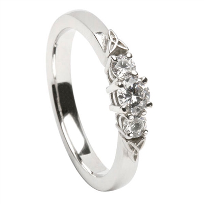 14k White Gold 3 Stone Diamond Celtic Engagement Ring