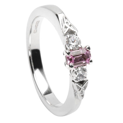 14k White Gold Pink Sapphire & Diamond Trinity Knot Celtic Engagement Ring