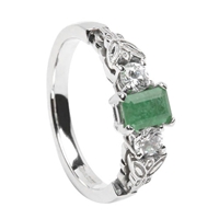 14k White Gold Emerald & Diamond Trinity Knot Celtic Engagement Ring