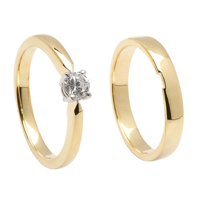 18k Yellow Gold Diamond Contemporary Engagement Ring & Wedding Ring Set