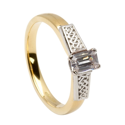 14k Yellow Gold Emerald Cut Diamond 0.50cts Trinity Knot Celtic Engagement Ring