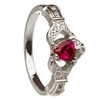 14k White Gold Ruby Set Heart Claddagh Ring 12.4mm