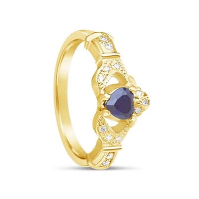 14k White Gold Sapphire Set Heart Claddagh Ring 12.4mm