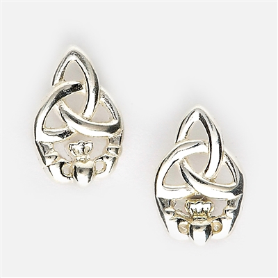 Sterling Silver Long Trinity Knot Claddagh Earrings