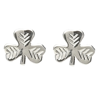 Sterling Silver Shiny Shamrock Leaf Pattern Stud Celtic Earrings