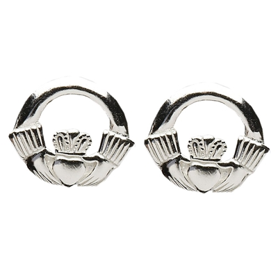 Sterling Silver Round Claddagh Earrings