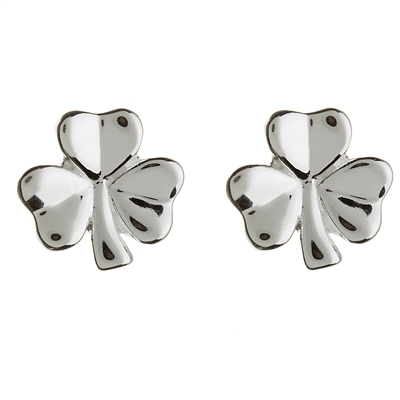 Sterling Silver Shiny Shamrock Stud Celtic Earrings