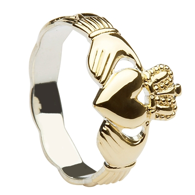 Gold Plated Over Sterling Silver Ladies Braided Shank Claddagh Ring 11mm