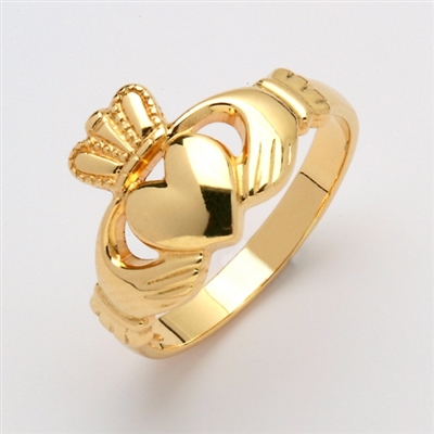 10k Yellow Gold Ladies Medium Claddagh Ring 11mm