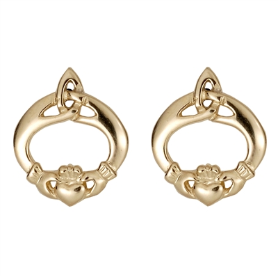 10k Yellow Gold Celtic Claddagh Earrings