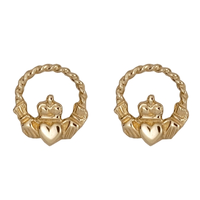 10k Yellow Gold Small Celtic Rope Claddagh Earrings