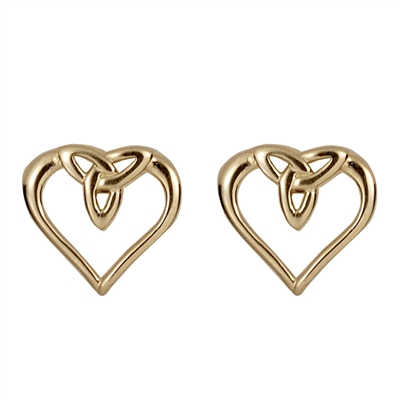 10k Yellow Gold  Heart Shaped Trinity Knot Celtic Stud Earrings