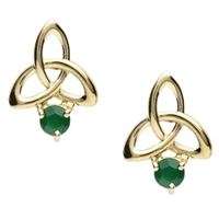 10k Yellow Gold Green Agate Trinity Knot Celtic Stud Earrings