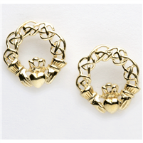 10k Yellow Gold Celtic Knot Claddagh Earrings