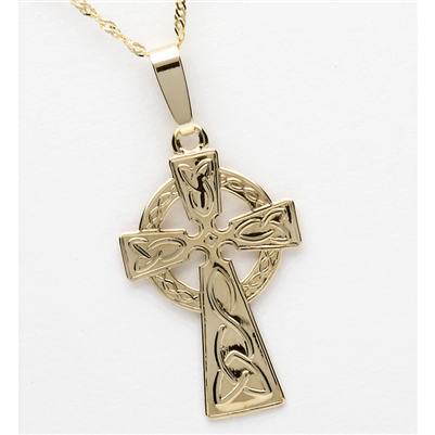 10k Yellow Gold Medium Embossed Celtic Cross 24mm