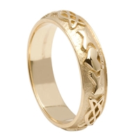 10k Yellow Gold Ladies Celtic Knot Claddagh Wedding Ring 4.8mm