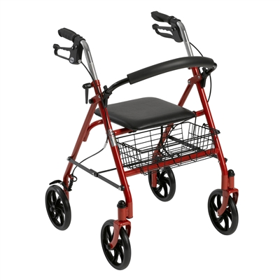 Four Wheel Walker Rollator with Fold Up Removable Back Support, Red