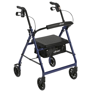 Walker Rollator with 6" Wheels, Fold Up Removable Back Support and Padded Seat, Blue