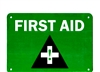 â€œFirst Aidâ€ Green Plastic Sign with Cross and Triangle