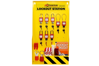 8 Padlock Wall-Mount Lockout Tagout Station