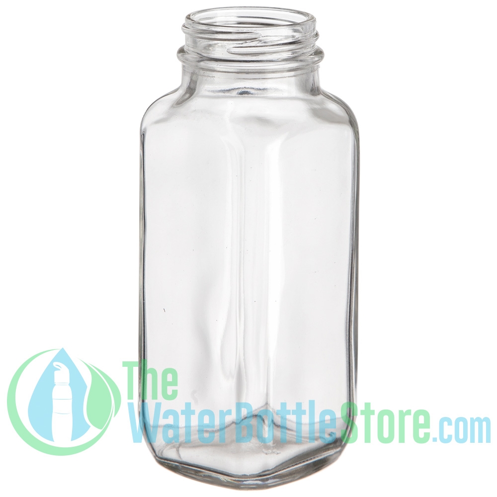 8 oz French Square Glass Spice Jars with White lids - Case of 24