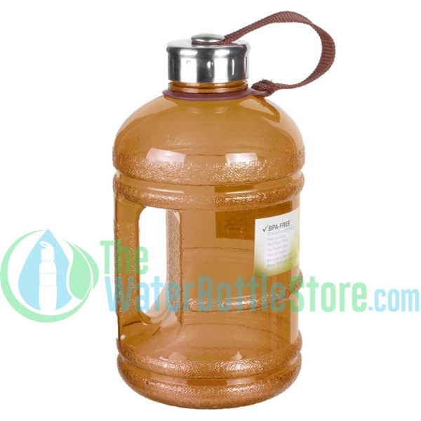 Half Gallon 64oz Brown Water Bottle Handle & Steel Cap