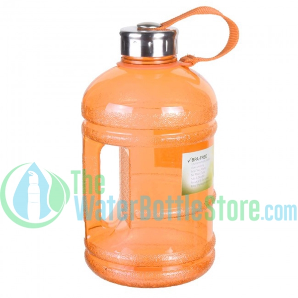 Half Gallon 64oz Orange Water Bottle Handle & Steel Cap