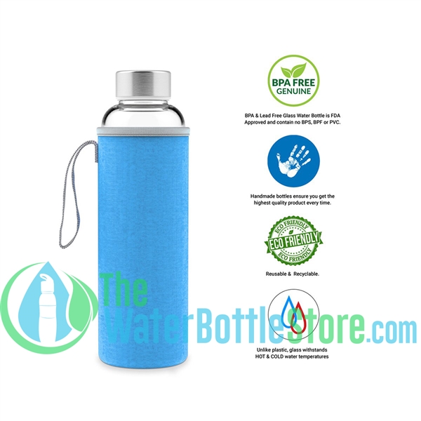 Glass Water Bottle / Sports (18oz) with Stainless Steel Cap