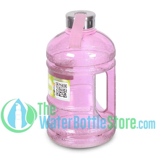 Half Gallon 64oz Pink Water Bottle Handle & Steel Cap