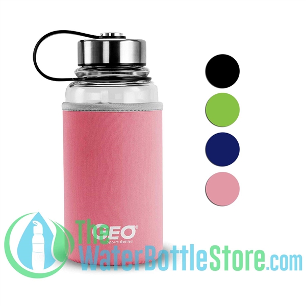 Geo 34oz 1L Glass Drinking Reusable Water Bottle Sleeve