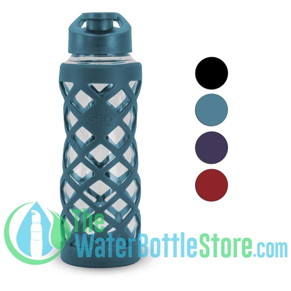 GEO 24oz Glass Reusable Water Bottle Silicone Sleeve