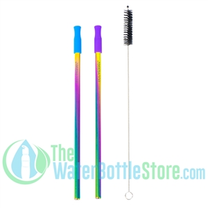 Pack of 2 Reusable Stainless Steel Rainbow Metal Straw