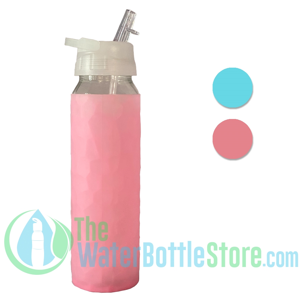 Geo 23oz Glass Water Bottle w/ Textured Silicone Sleeve & Straw