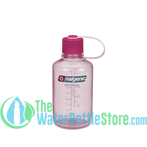 Nalgene 16 oz Narrow Mouth Water Bottle - Clear Pink Bottle With Beet Red Cap