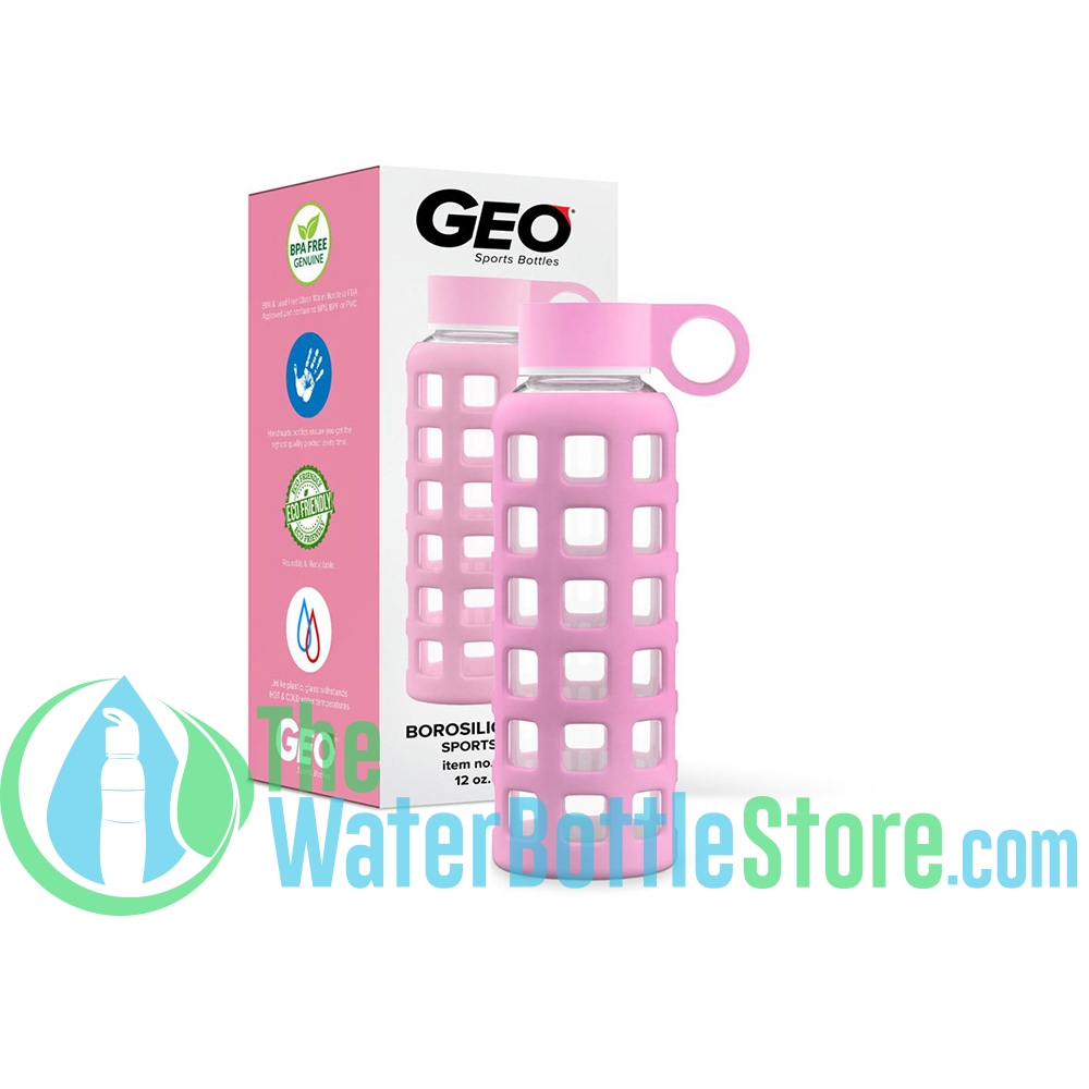 GEO 12oz Glass Reusable Drinking Water Bottle Small Silicone