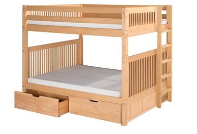 Camaflexi Full over Full Bunk Bed with Drawers - Mission Headboard - Bed End Ladder - Natural Finish