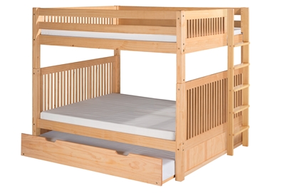 Camaflexi Full over Full Bunk Bed with Twin Trundle - Mission Headboard - Bed End Ladder - Natural Finish
