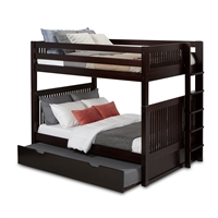 Camaflexi Full over Full Bunk Bed with Twin Trundle - Mission Headboard - Bed End Ladder - Cappuccino Finish