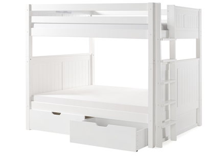 Camaflexi Full over Full Bunk Bed with Drawers - Panel Headboard - Bed End Ladder -White Finish