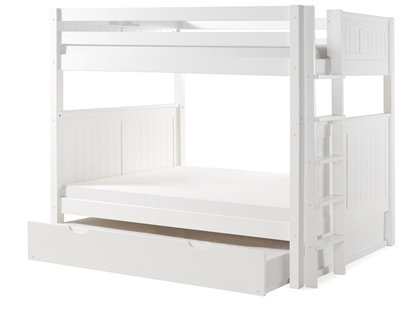 Camaflexi Full over Full Bunk Bed with Twin Trundle - Panel Headboard - Bed End Ladder - White Finish