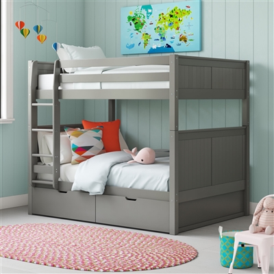 Camaflexi Full over Full Bunk Bed - Grey Panel Headboard - Spacious Drawers - Planet Bunk Bed