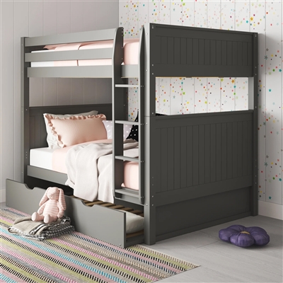 Camaflexi Full over Full Bunk Bed with Twin Trundle - Grey Panel Headboard - Planet Bunk Bed