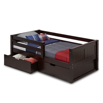 Camaflexi Panel Headboard - Twin Size Day Bed with Front Guard Rail & Drawers - Cappuccino Finish