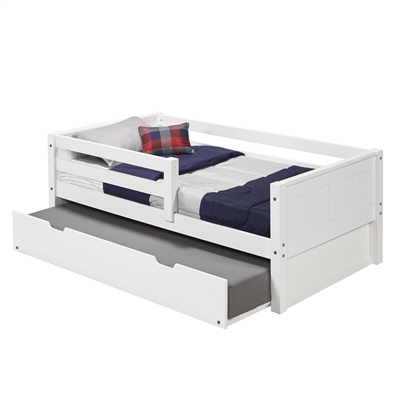 Camaflexi Panel Headboard - Twin Size Day Bed with Front Guard Rail & Twin Trundle - White Finish